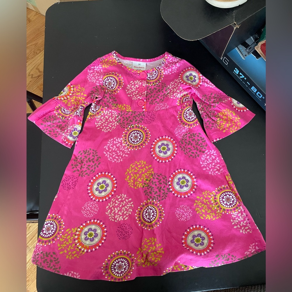 Hanna Andersson Ling Sleeve Cotton Pink Floral  dress size 100 (4t)